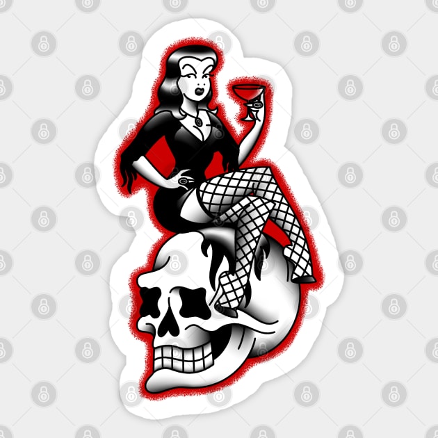 American Traditional Lowbrow Femme Fatale Horror Pin-up Sticker by OldSalt